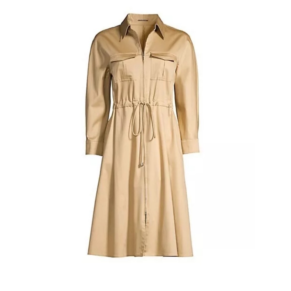 Elie Tahari 3/4 sleeve beautiful cinched peplum spring trench coat mid-length
